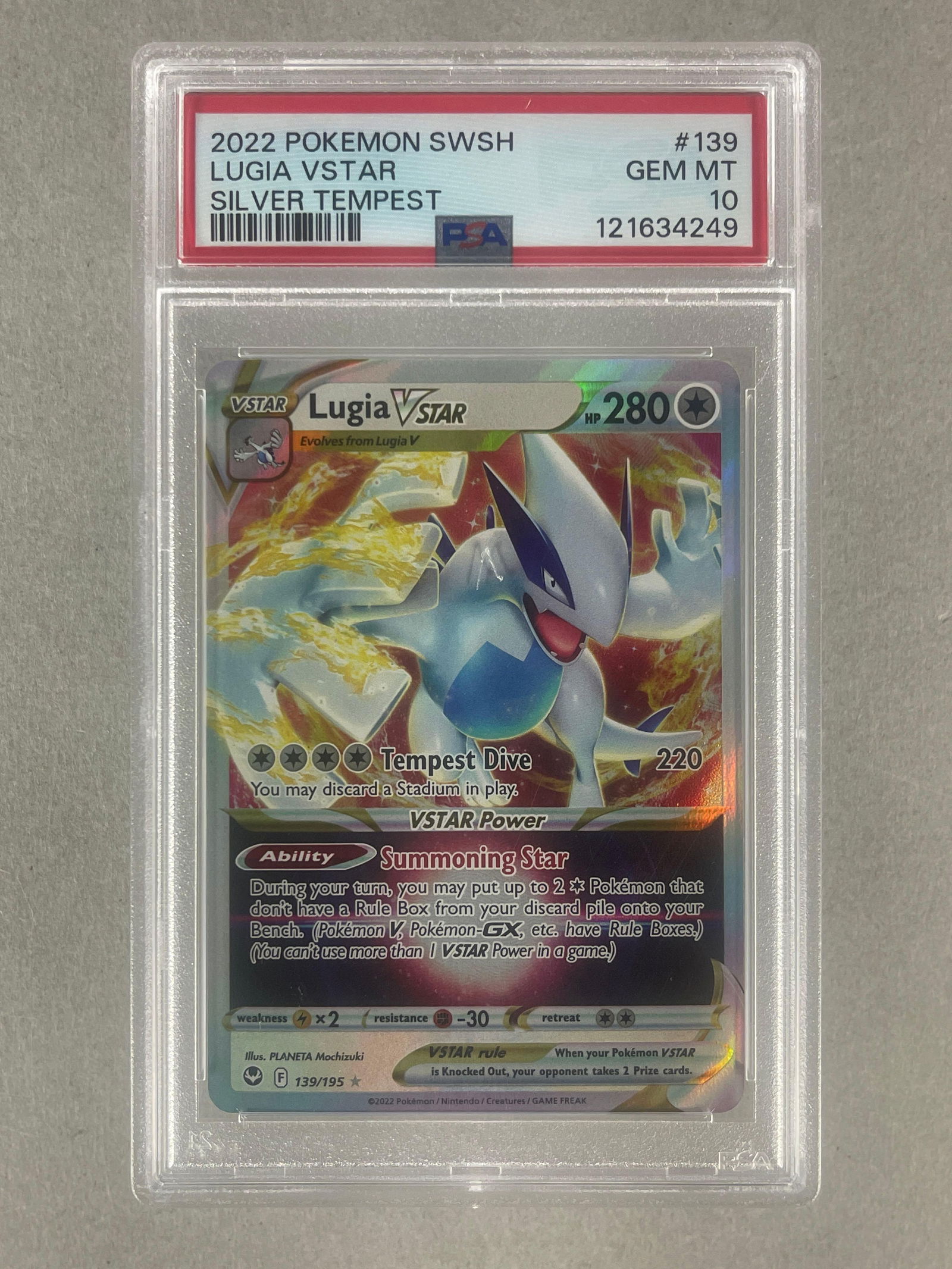 2022 Pokemon Sword and Shield Silver Tempest Lugia VStar #139 PSA 10: 2022 Pokemon Sword and Shield Silver Tempest Lugia VStar #139 PSA 10
