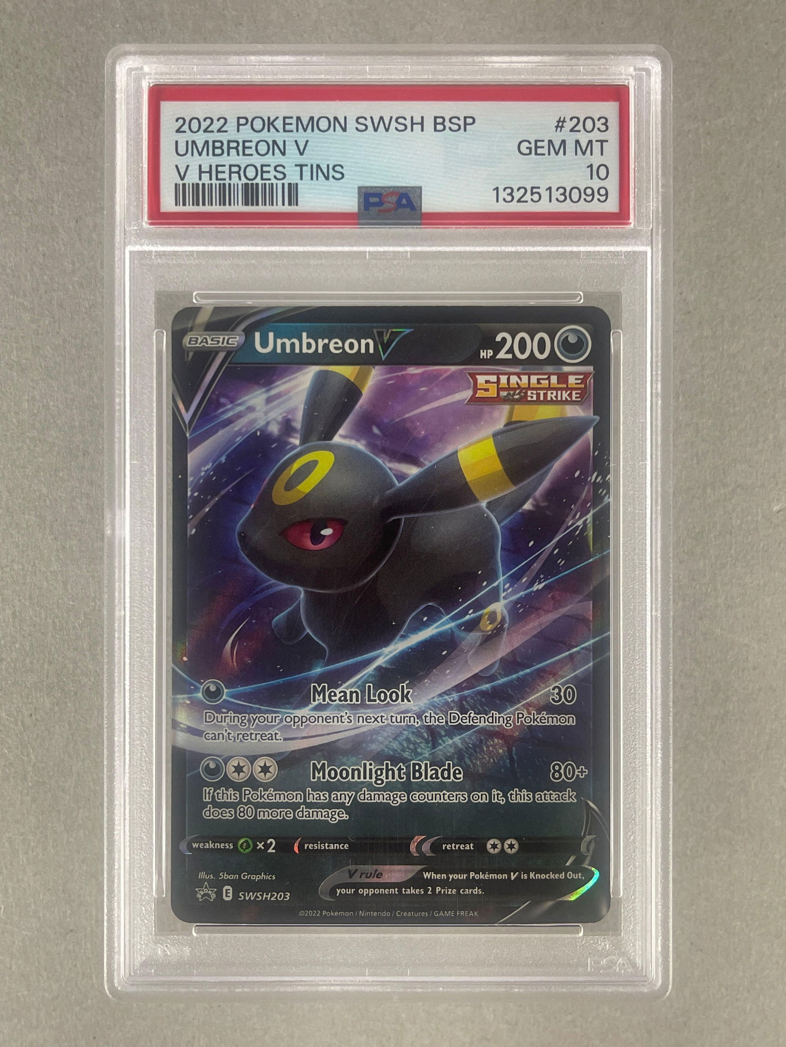 2022 Pokemon Sword and Shield V Heroes Tins Umbreon V #203 PSA 10: 2022 Pokemon Sword and Shield V Heroes Tins Umbreon V #203 PSA 10
