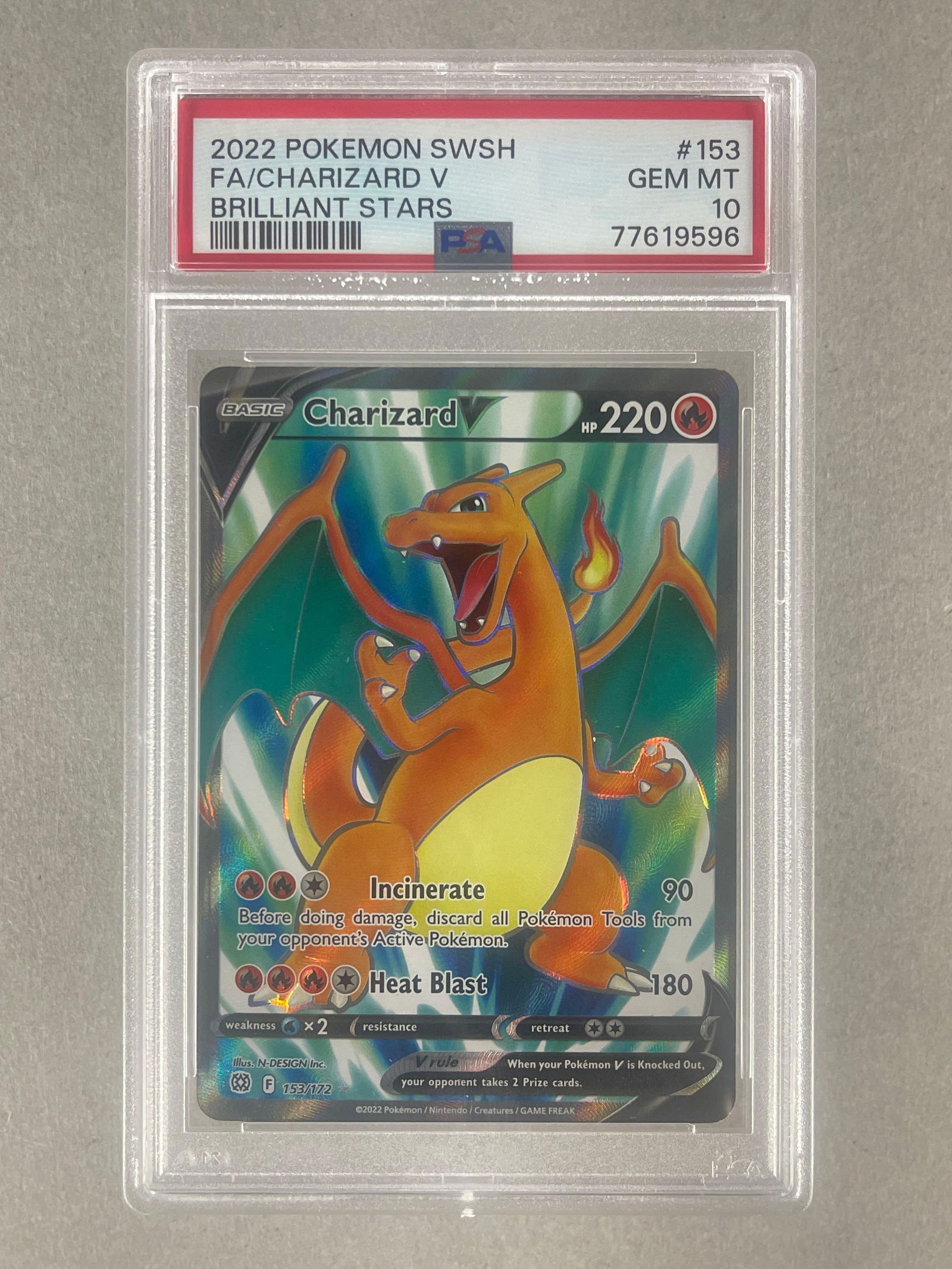 2022 Pokemon Sword and shield Brilliant Stars Full Art Charizard V #153 PSA 10 (1 of 2)