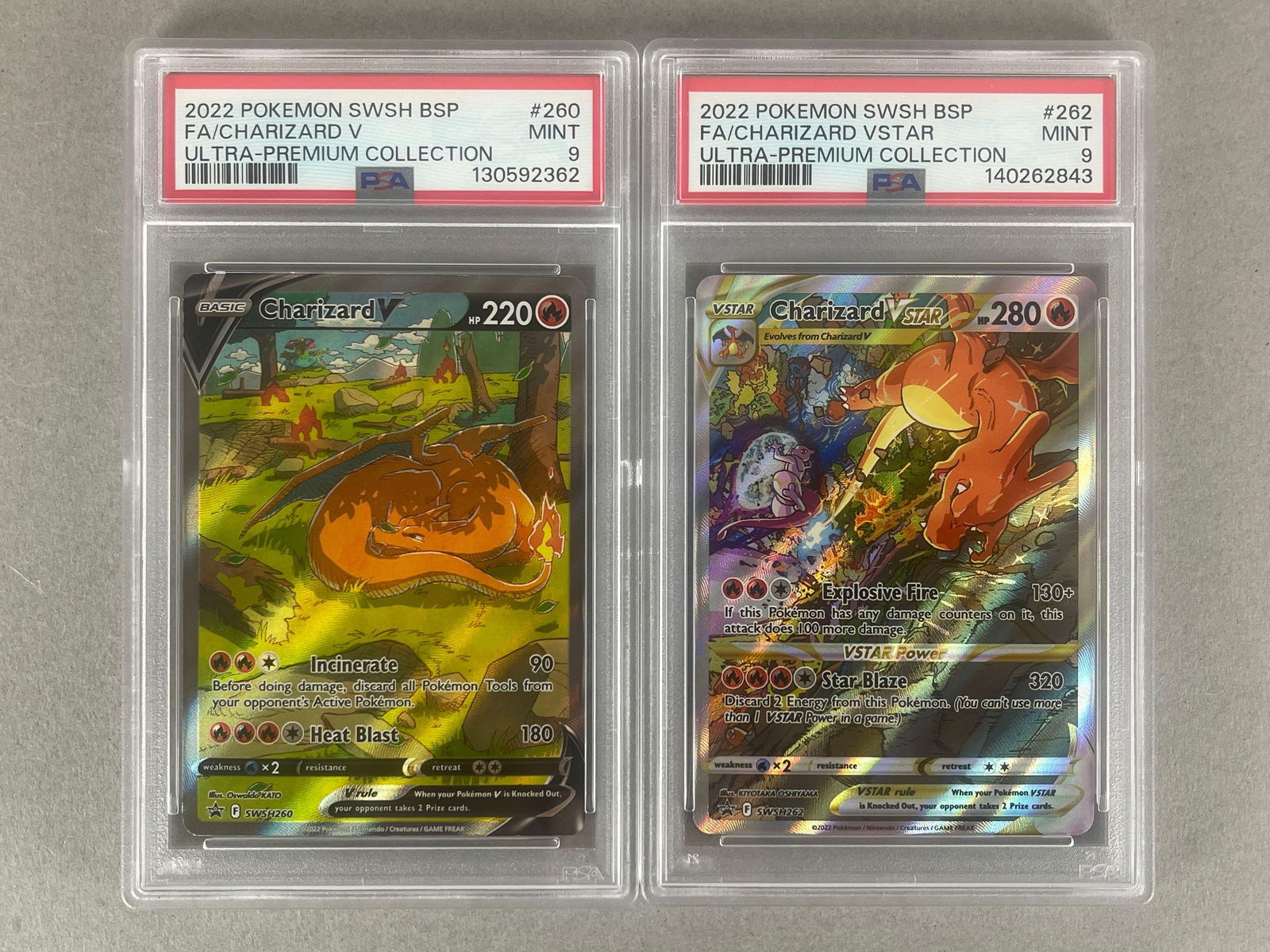 2 - 2022 Pokemon SWSH Ultra Premium Collection Full Art Charizard V #260 and VStar #262 PSA 9: 2 - 2022 Pokemon Sword and Shield Ultra Premium Collection Full Art Charizard V #260 and VStar #262 PSA 9