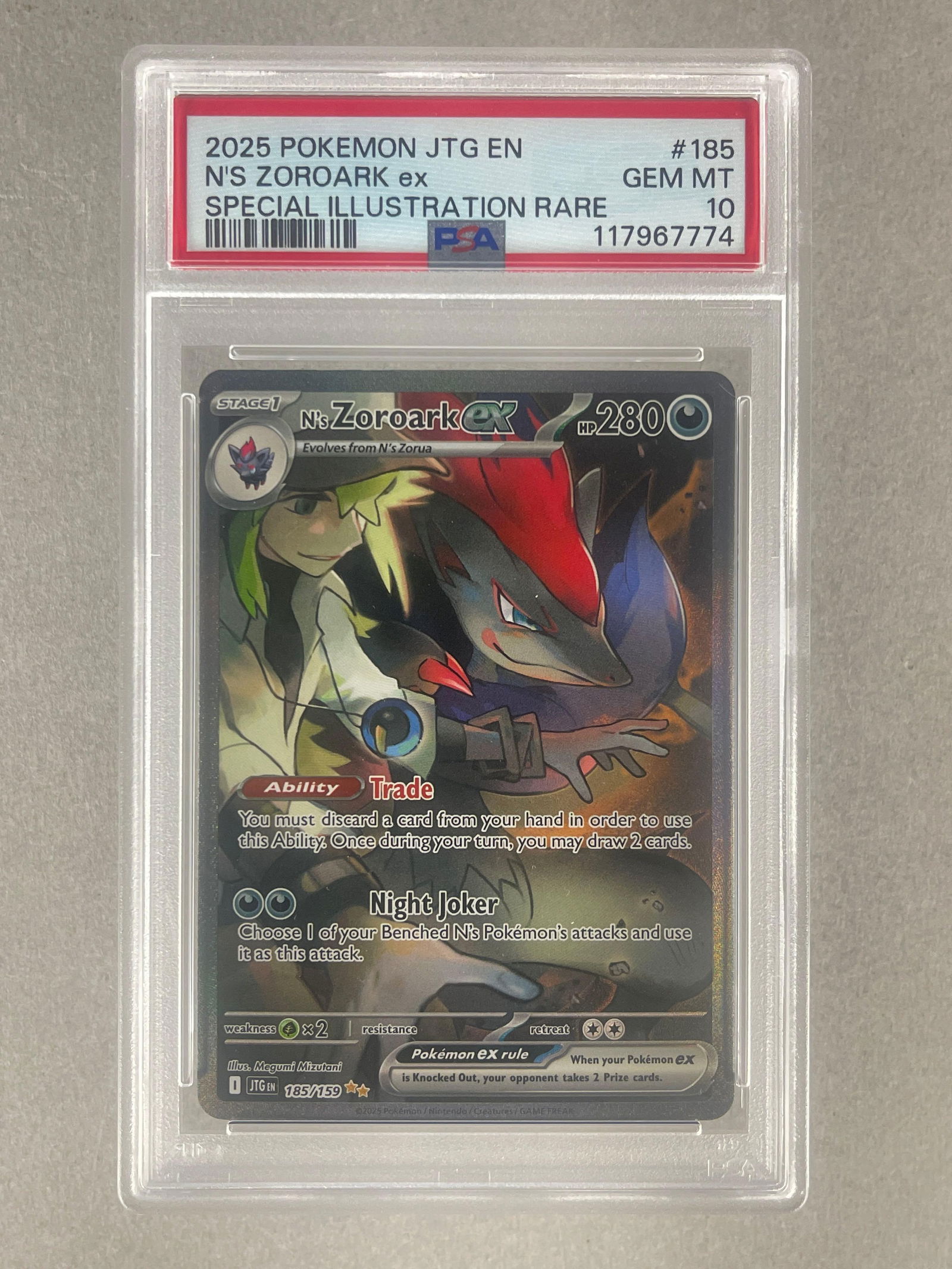 2025 Pokemon JTG Special Illustration Rare Ns Zoroark ex #185 PSA 10 (1 of 2)