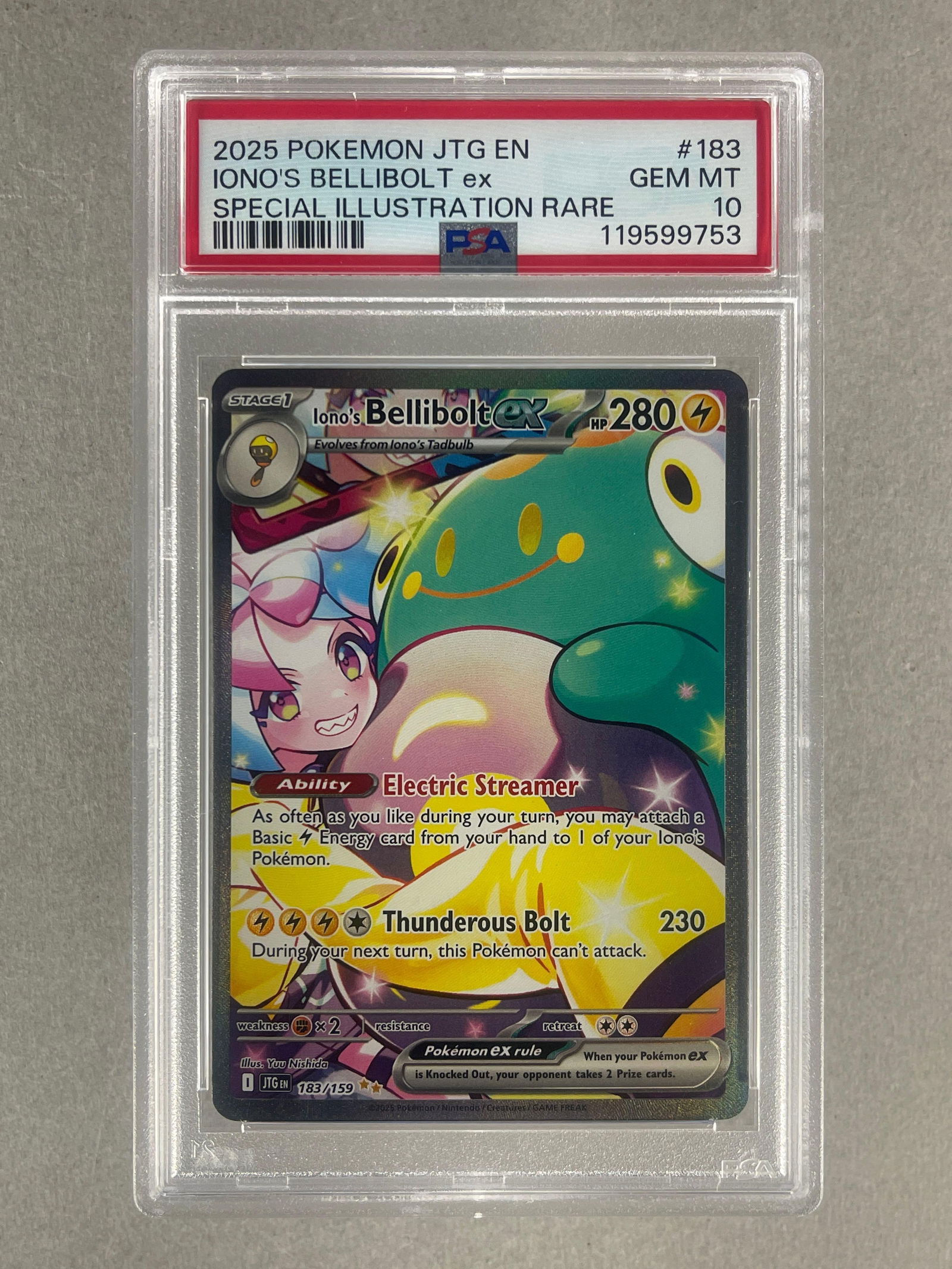 2025 Pokemon JTG Special Illustration Rare Ionos Bellibolt ex #183 PSA 10 (1 of 2)