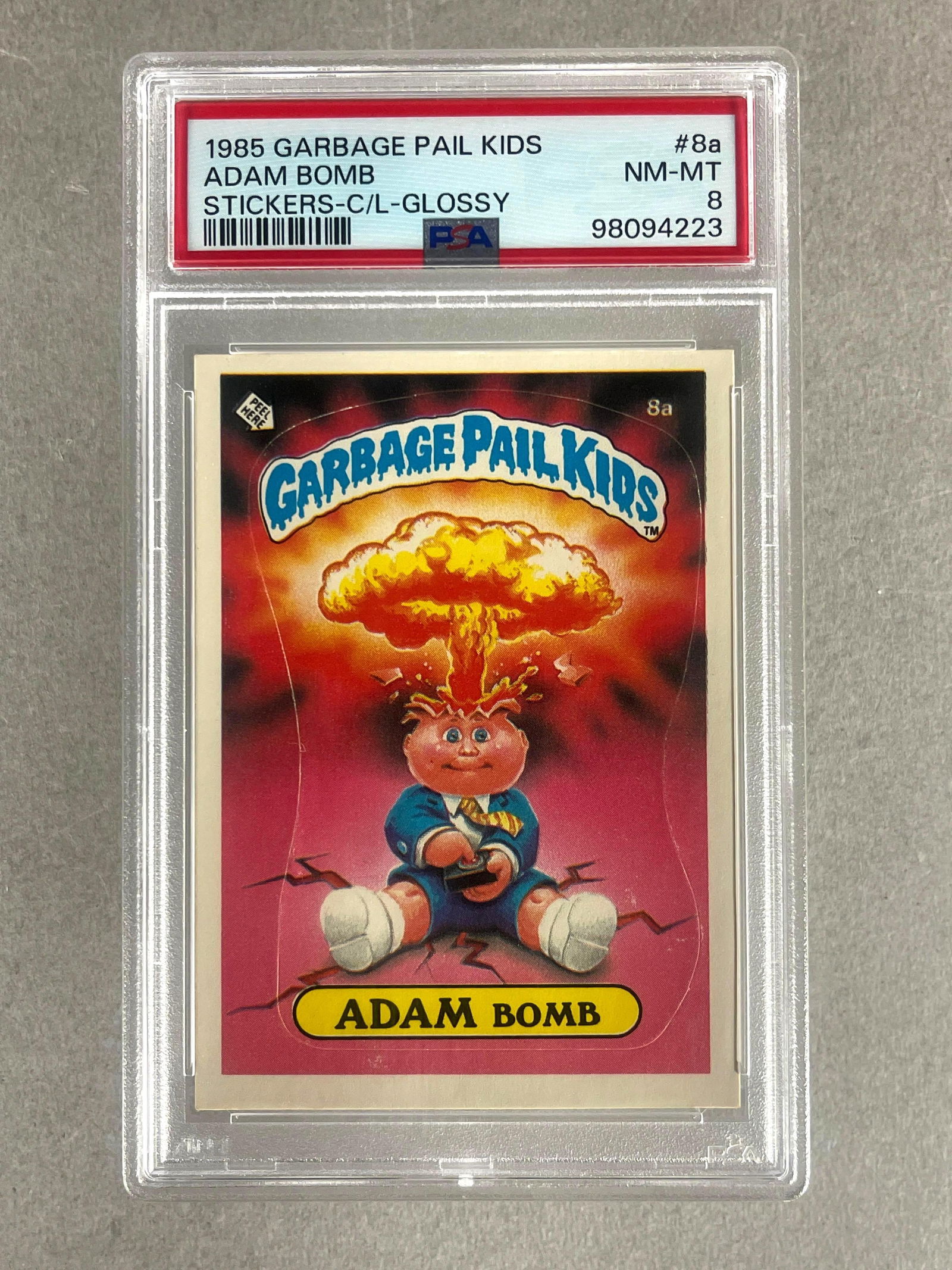 1985 Garbage Pail Kids Glossy Adam Bomb #8a PSA 8: Rare Glossy, Checklist Back