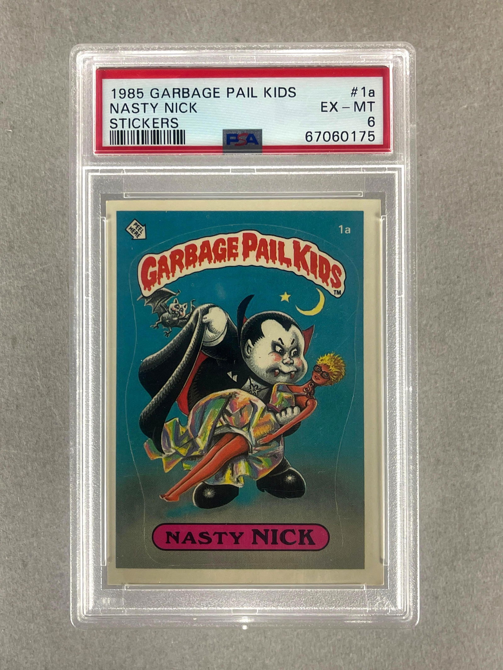 1985 Garbage Pail Kids Nasty Nick #1a PSA 6: Permit to stay up late back