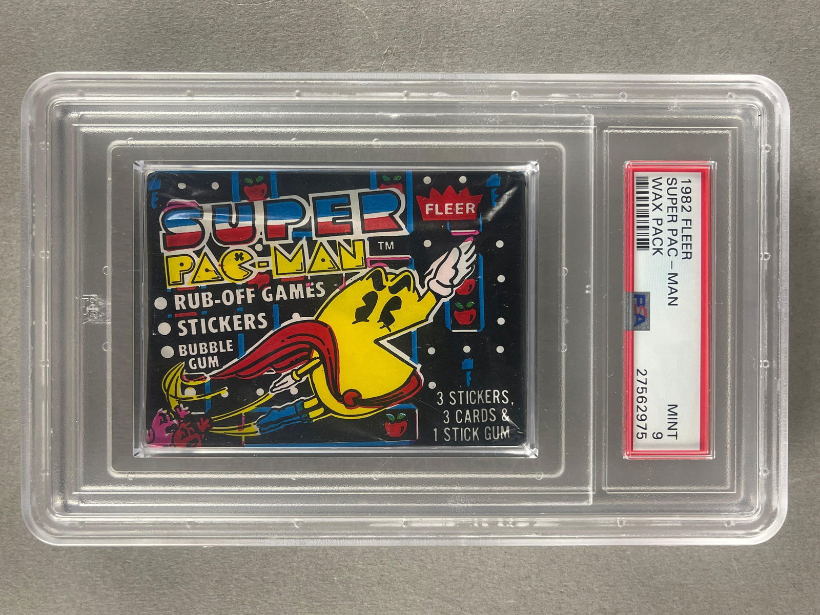 1982 Fleer Super Pac Man Wax Pack PSA 9: 1982 Fleer Super Pac Man Wax Pack PSA 9, Population - 9, Only 1 graded higher