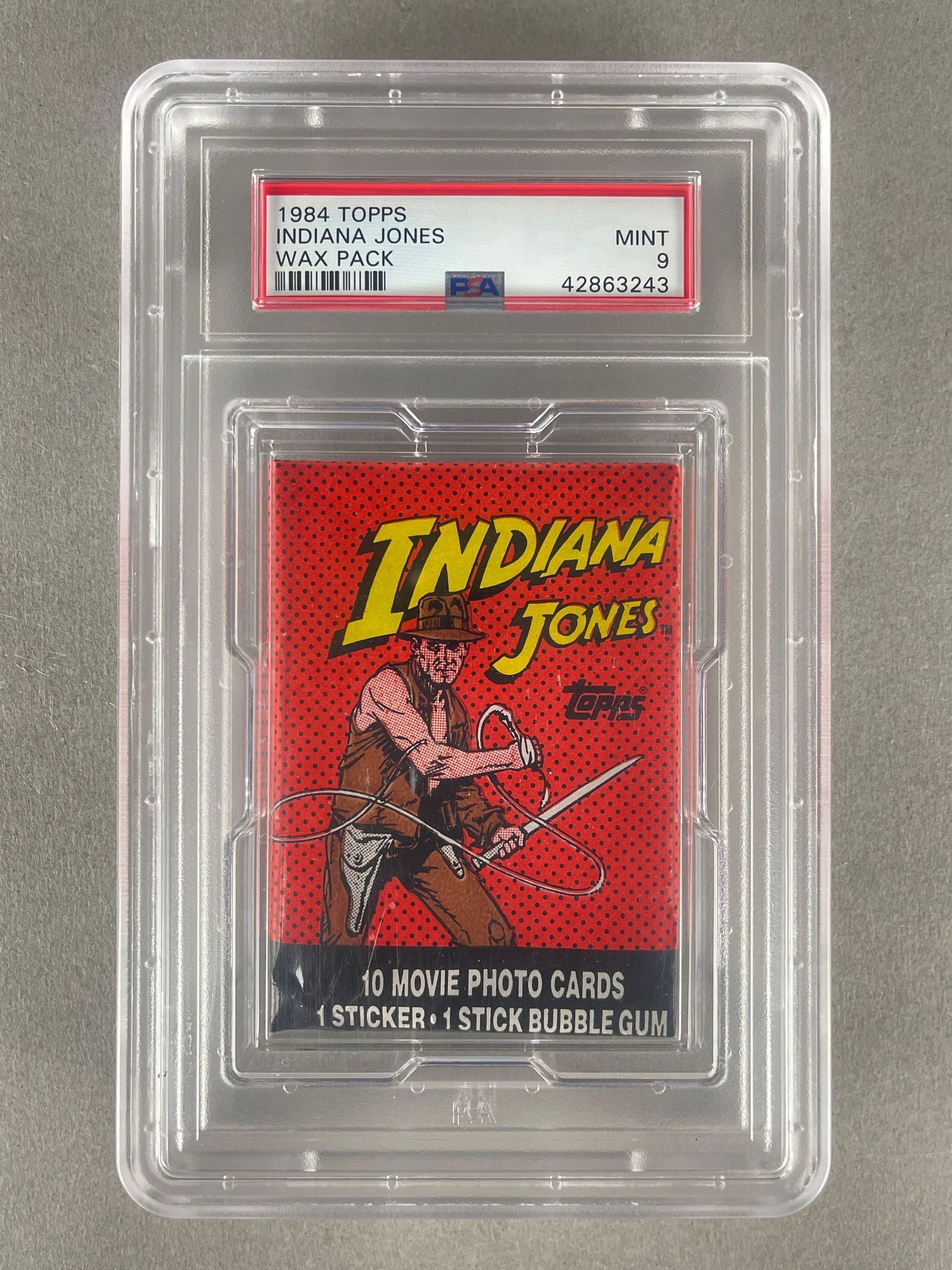 1984 Topps Indiana Jones Wax Pack PSA 9: 1984 Topps Indiana Jones Wax Pack PSA 9, Population - 7, None graded higher
