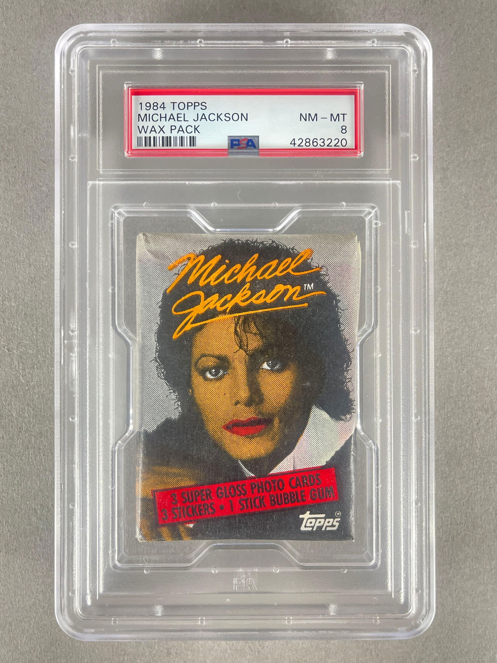 1984 Topps Michael Jackson Wax Pack Series 1 PSA 8: 1984 Topps Michael Jackson Wax Pack PSA 8, Red lips pack