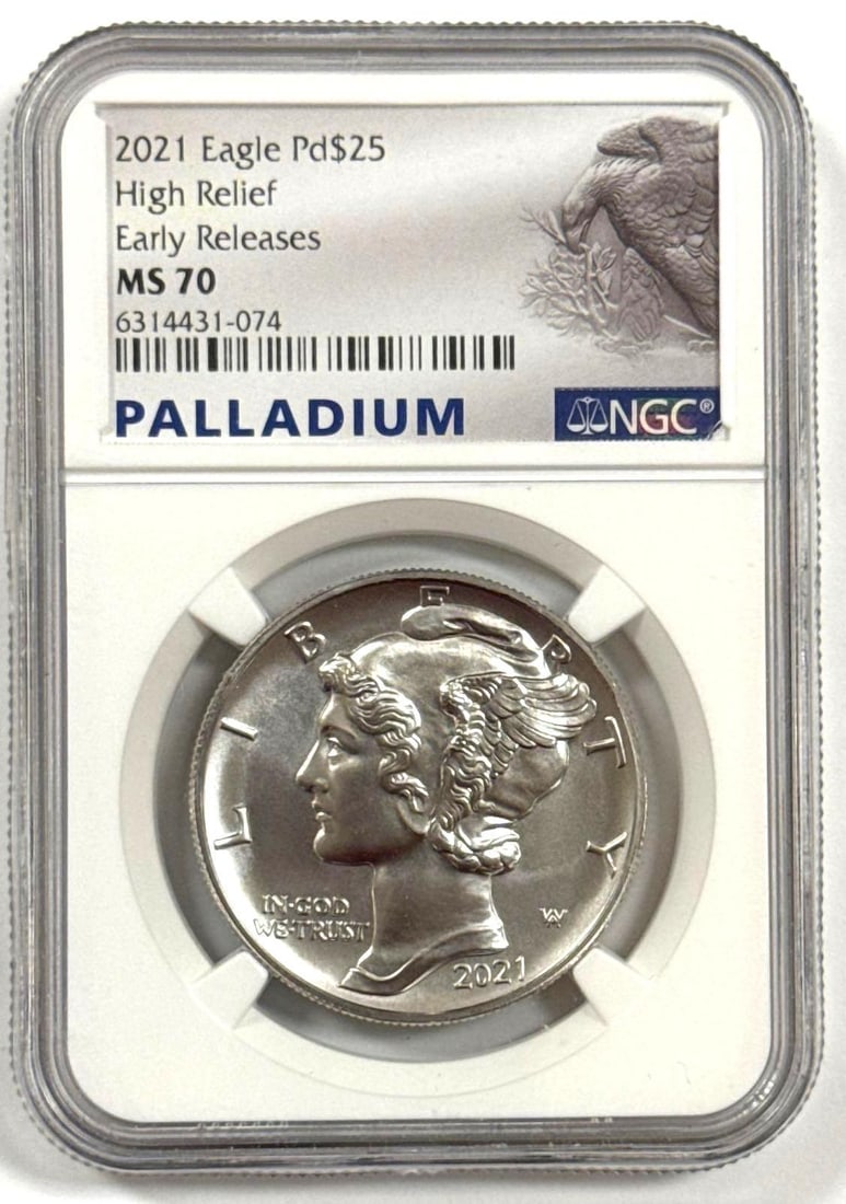 2021 US Mint $25 1 oz High Relief Palladium Eagle NGC MS70 Early Release: 2021 US Mint $25 1 oz High Relief Palladium Eagle NGC MS70 Early Release