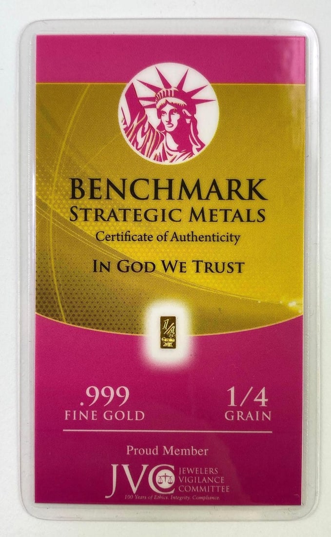 Benchmark Strategic Metals 1/4 Grain .999 Fine Gold Ingot: Benchmark Strategic Metals 1/4 Grain .999 Fine Gold Ingot