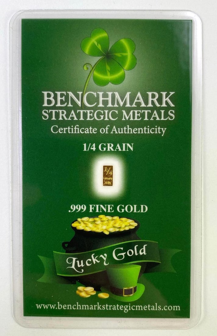 Benchmark Strategic Metals Lucky Gold 1/4 Grain .999 Fine Gold Ingot: Benchmark Strategic Metals Lucky Gold 1/4 Grain .999 Fine Gold Ingot