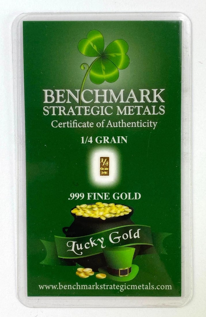 Benchmark Strategic Metals Lucky Gold 1/4 Grain .999 Fine Gold Ingot: Benchmark Strategic Metals Lucky Gold 1/4 Grain .999 Fine Gold Ingot