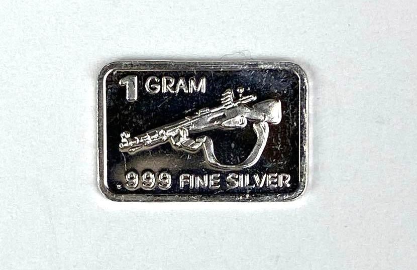 Rifle 1 Gram .999 Fine Silver Ingot/ Bar: Rifle 1 Gram .999 Fine Silver Ingot/ Bar