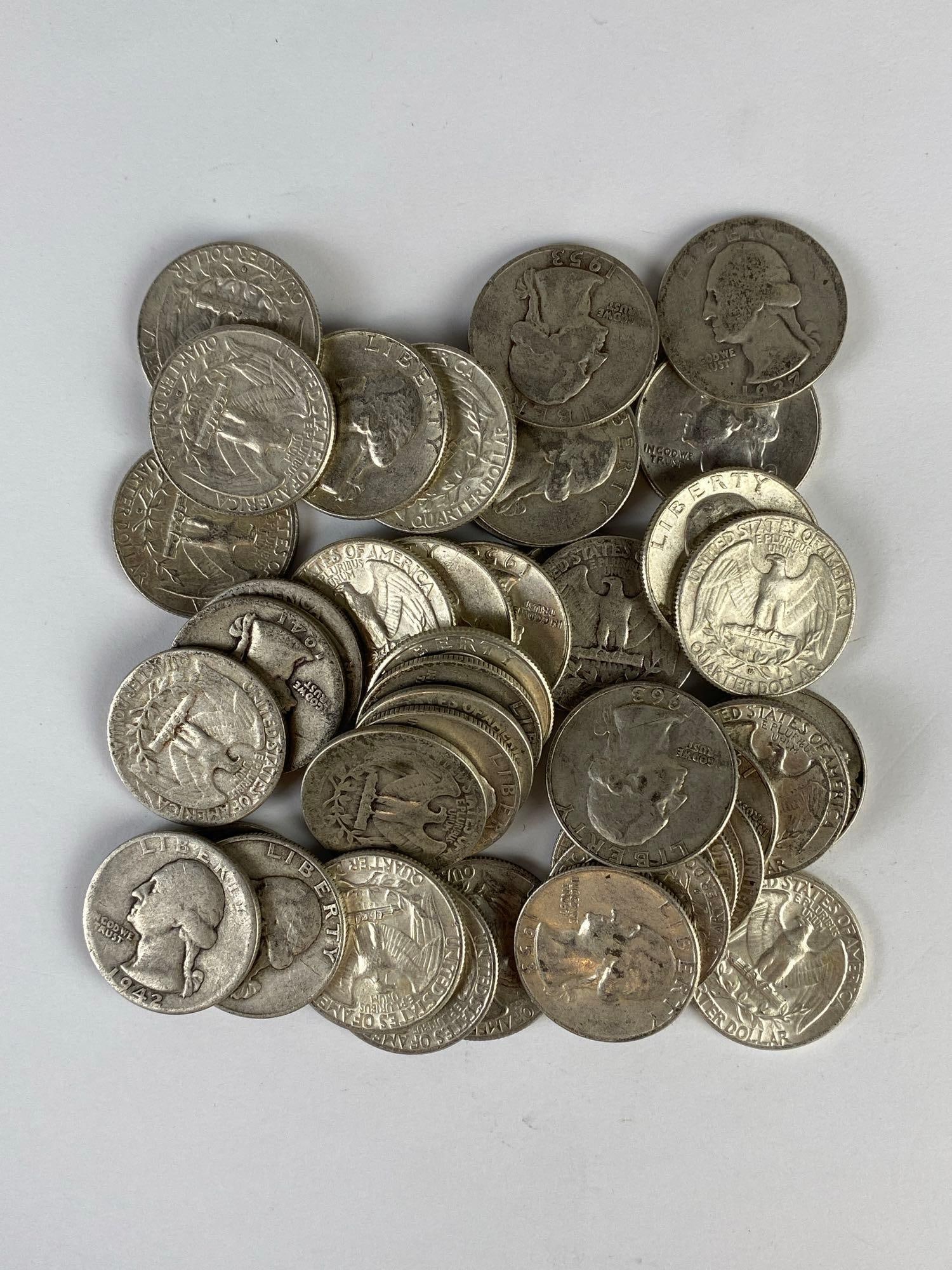 Group of 40 US Washington Silver Quarters (1 of 1)