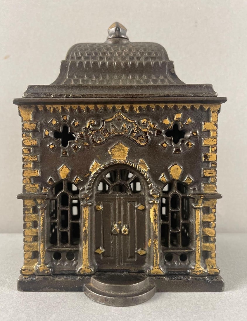 Antique J and E Stevens Cast Iron Roof Bank (1 of 6)