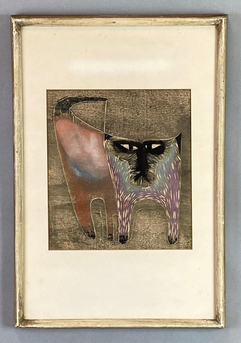 Colorful Abstract Cat Oil Pastel Drawing on Paper (1 of 3)