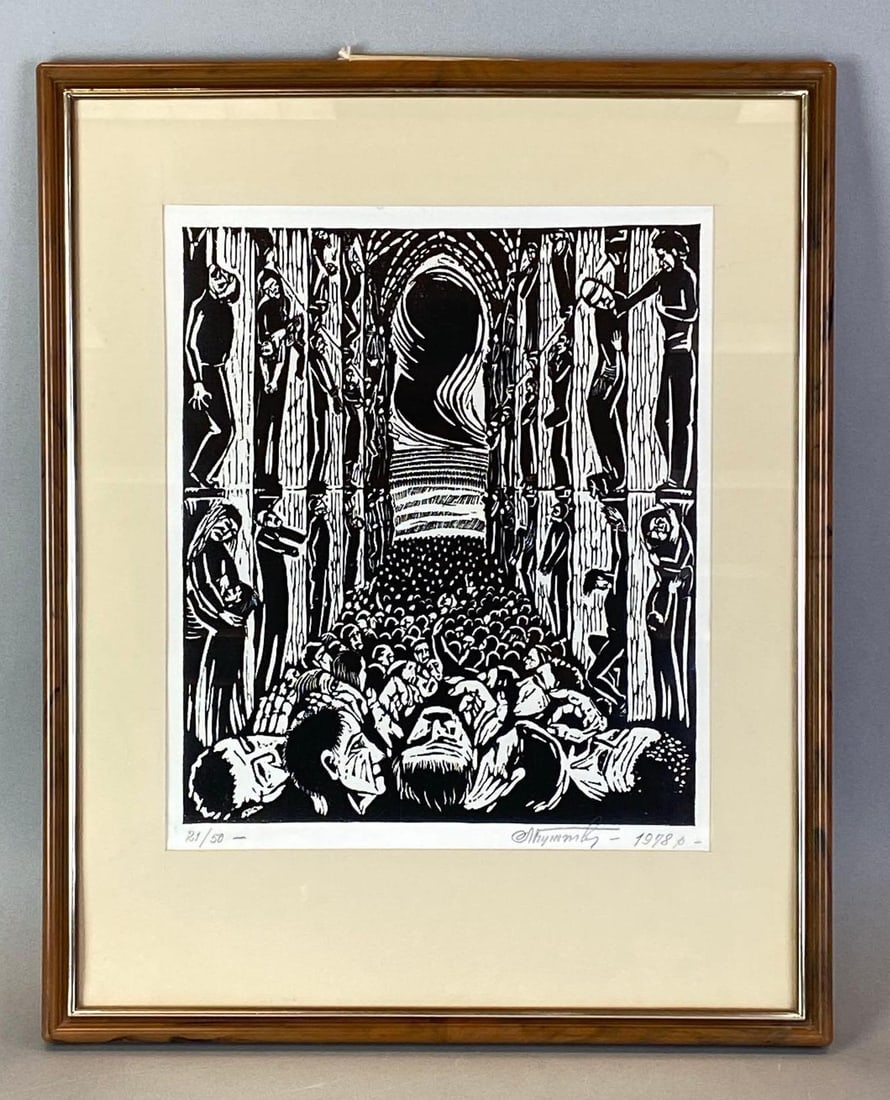 1978 Artist Signed Lynching Forest Lithograph on Paper: Artists signature in bottom right corner, Limited Edition No. 21/50, Frame measures 21 x 17 inches, Lithograph measures 14 1/2 x 12 inches.