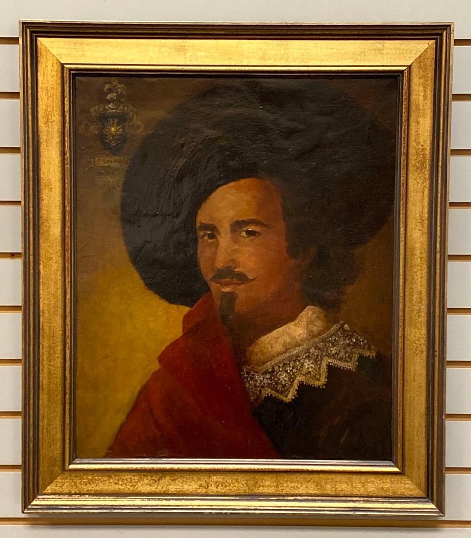 Giovanni Andrea Cavalier with Crest Oil on Canvas: Signature on bottom right corner, Frame measures 23 x 27in, Board measures 14 1/2 x 17 1/2in.