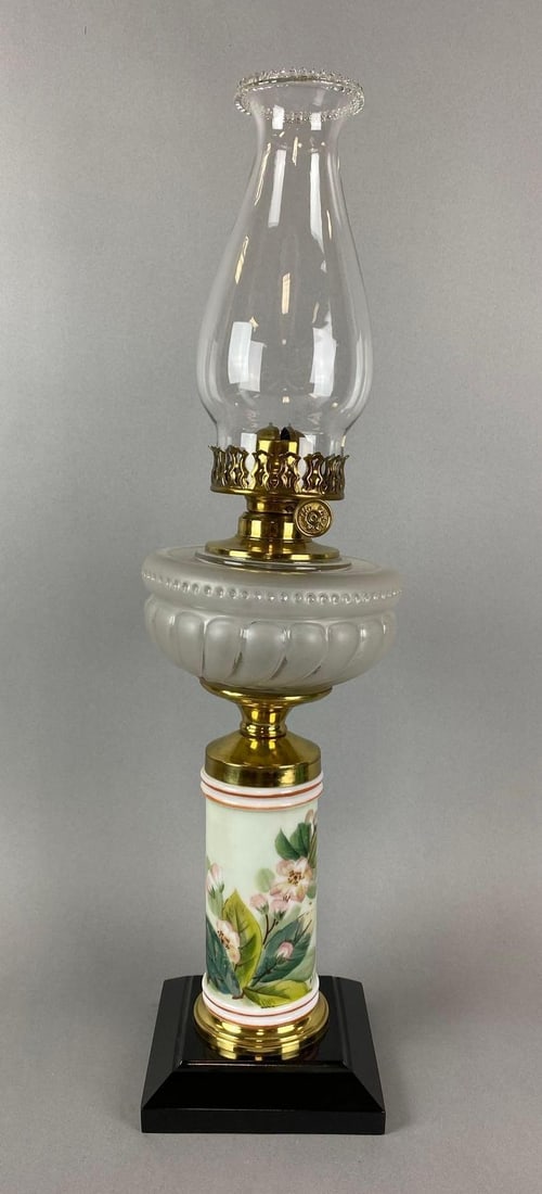 Antique Hand Painted Floral Motif Oil Lamp (1 of 5)