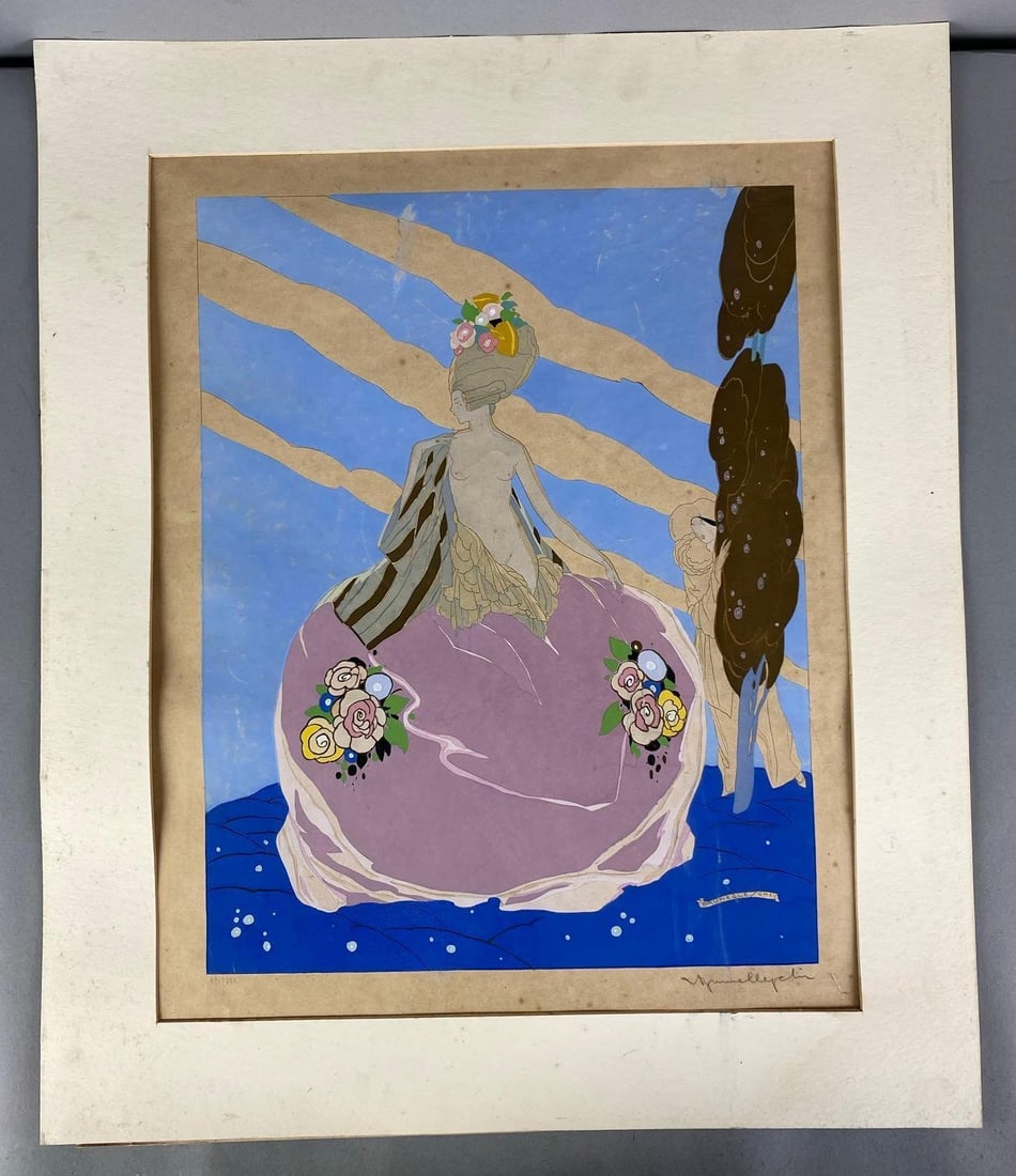 Umberto Brunelleschi Signed LE L'indiscret Hand Colored Stencil: artist signature in bottom right corner, limited edition, measures 24 1/2” H x 19 1/2” W without matting