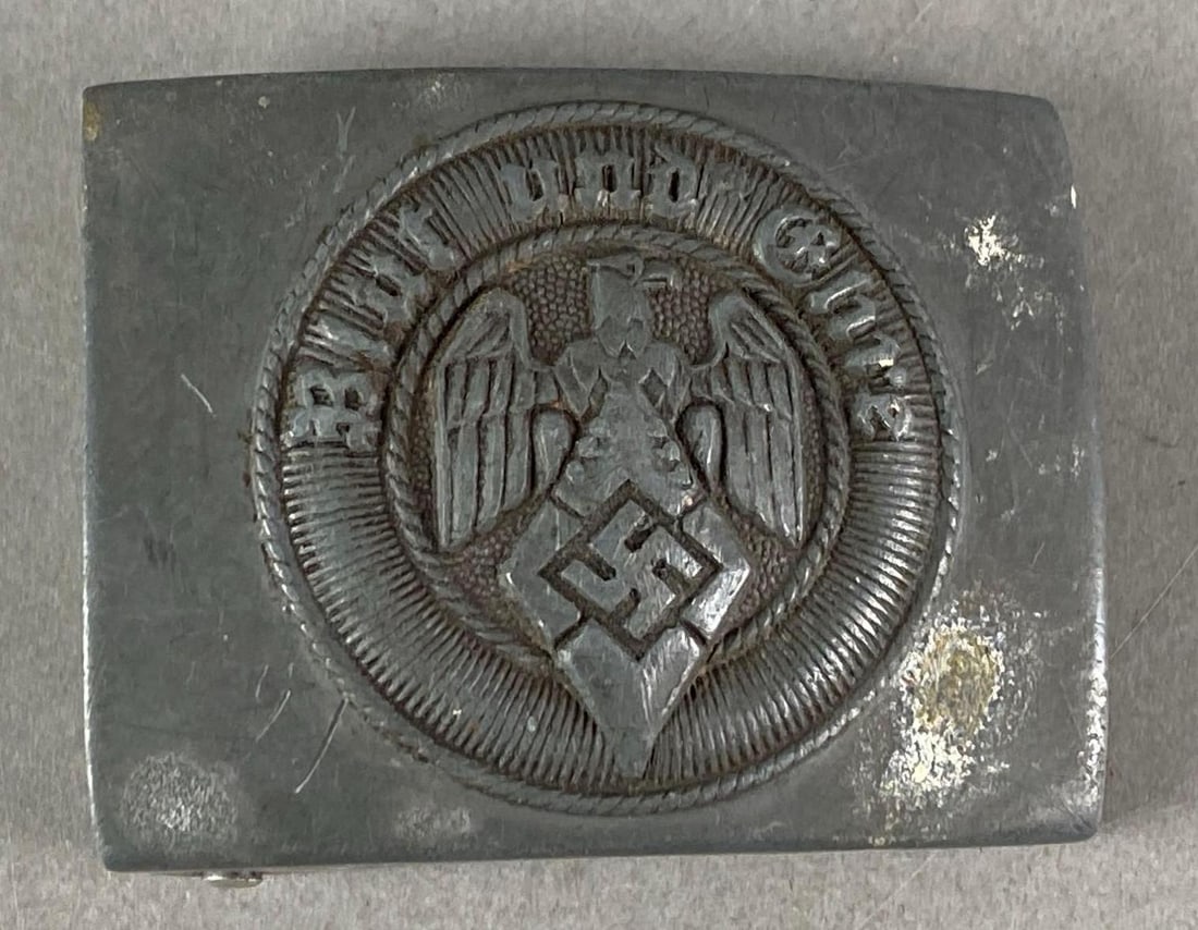 WW2 Hitler Youth Nazi Zinc Belt Buckle: Measures 2” H x 2 1/2” W