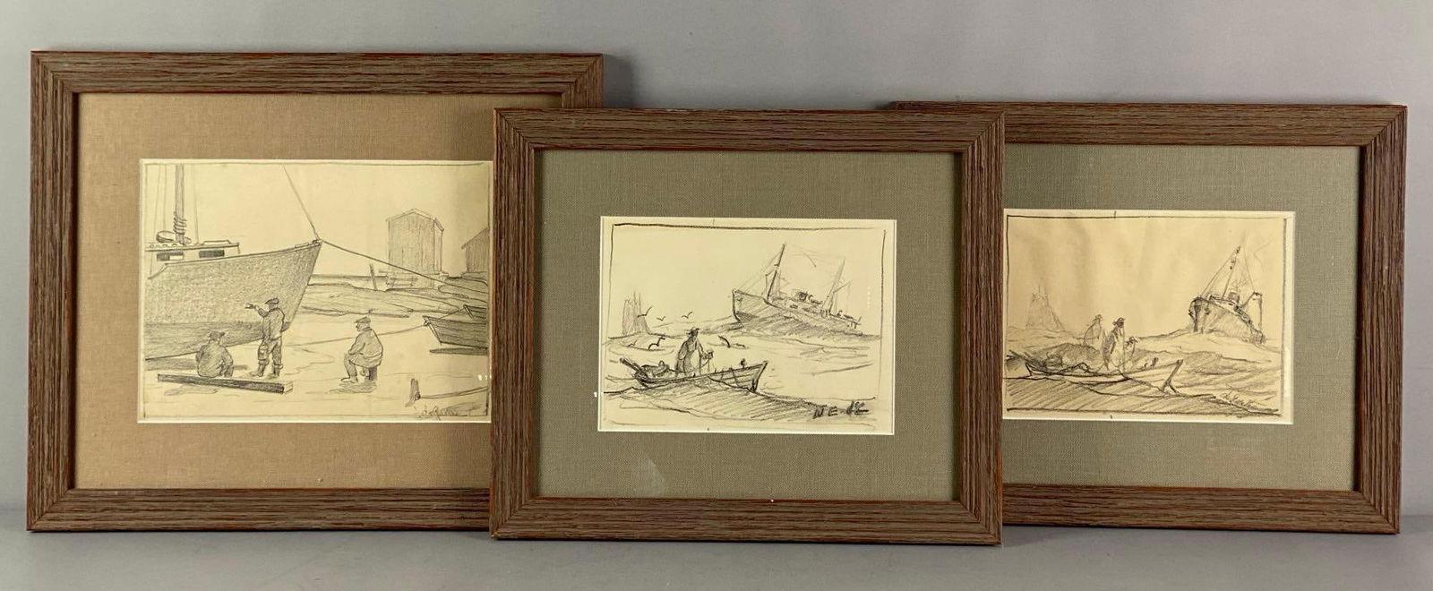 Group of 3 Artist Signed Seafaring Pencil Sketches (1 of 4)