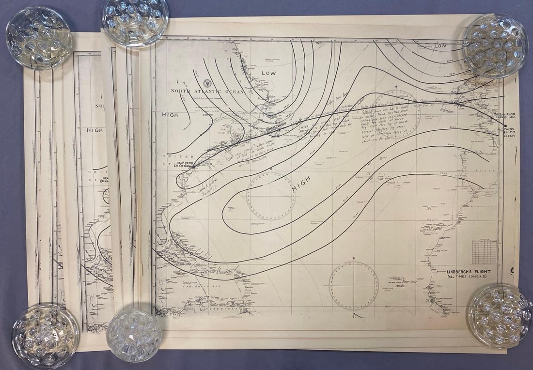 Group of Charles Lindberghs Flight Path Maps: Each measures 23” H x 29” W