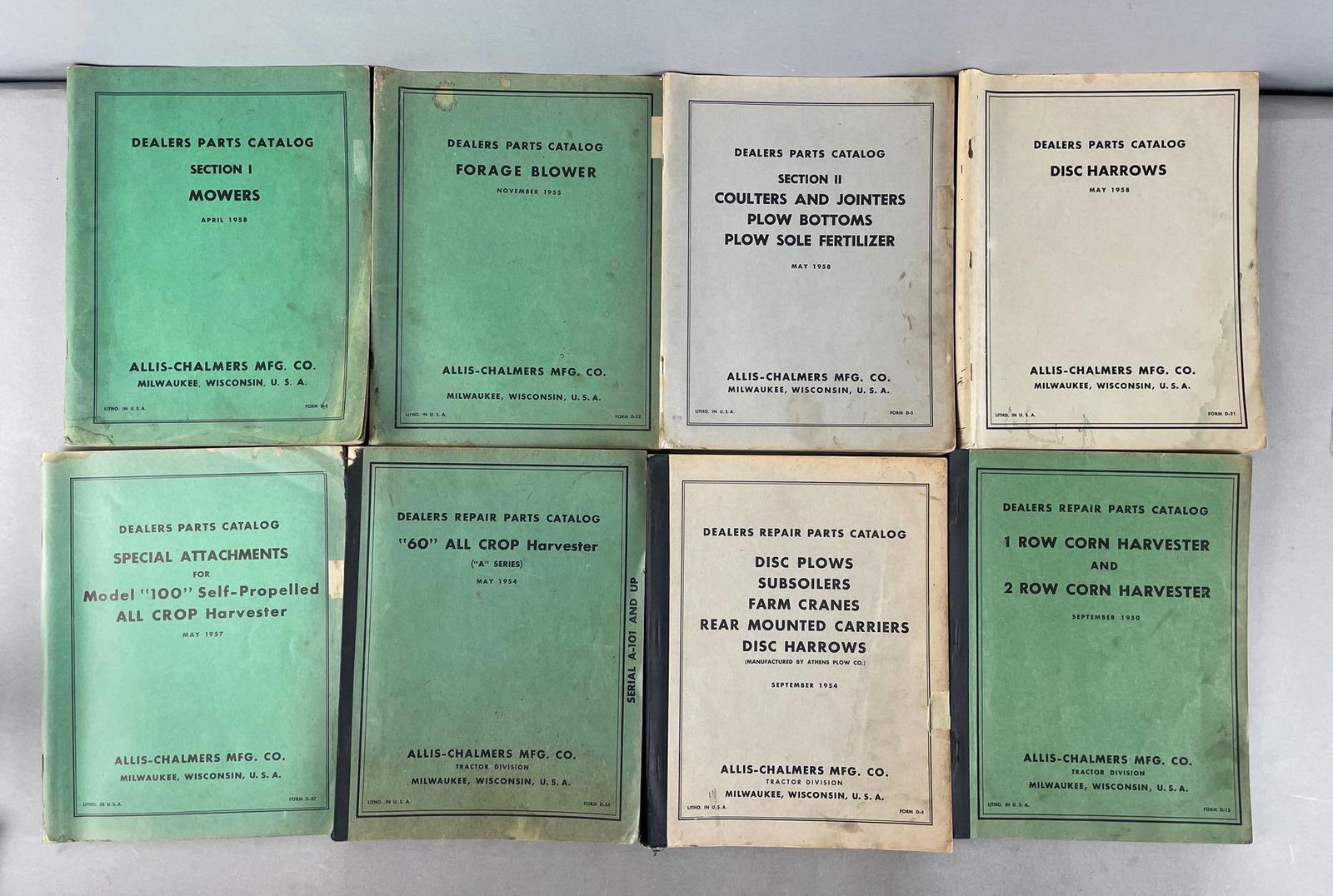 Group of 1950s Allis-Chalmers Parts Catalogs: Mowers, harvesters, disc harrows
