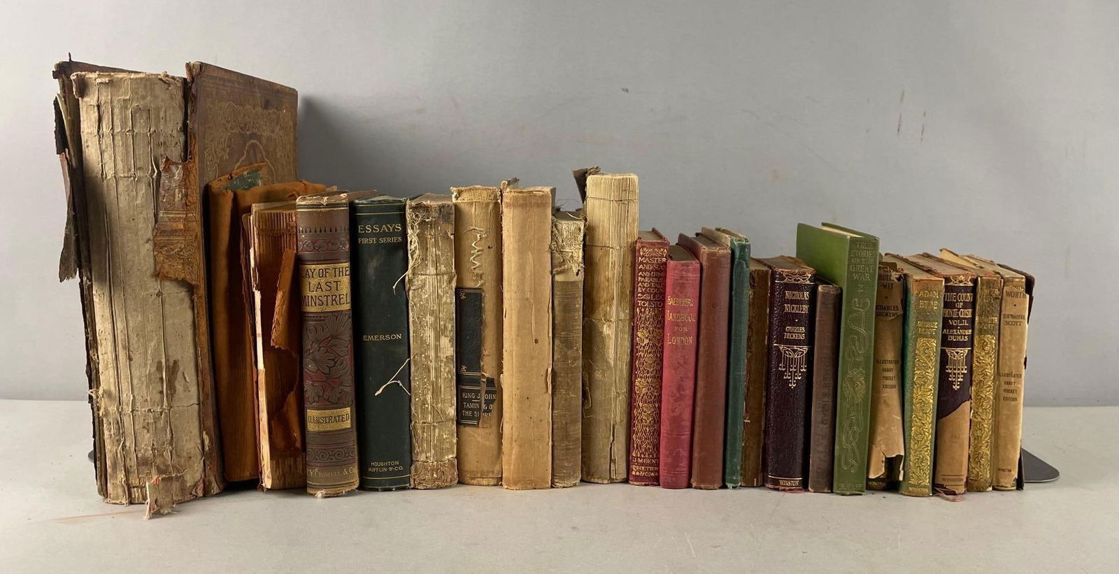 Group of Antique and Vintage Books: Includes Tolstoy, Dumas, Dickens, largest measures 11 3/4" x 9 1/2"