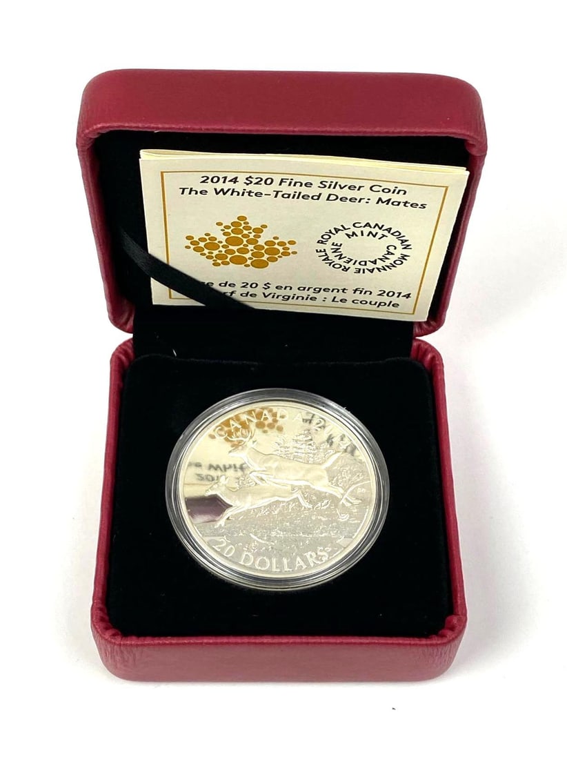 2014 Royal Canadian Mint $20 The White Tailed Deer Mates 1 oz 9999 Silver Proof Coin (1 of 7)