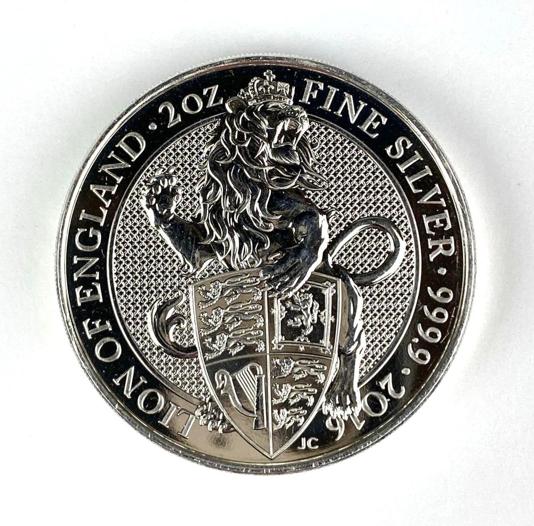 2016 Great Britain 5 Pound Lion of England 2 oz 999.9 Fine Silver Coin (1 of 2)