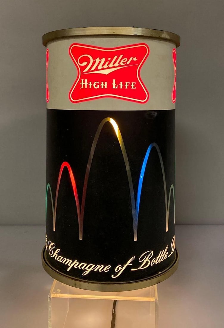 Miller High Life Beer Heat Motion Light Up Advertising Sign: Working condition. Circa 1960’s, measures H 16 x W 7 x L 8 3/4 inches. Stand not included.