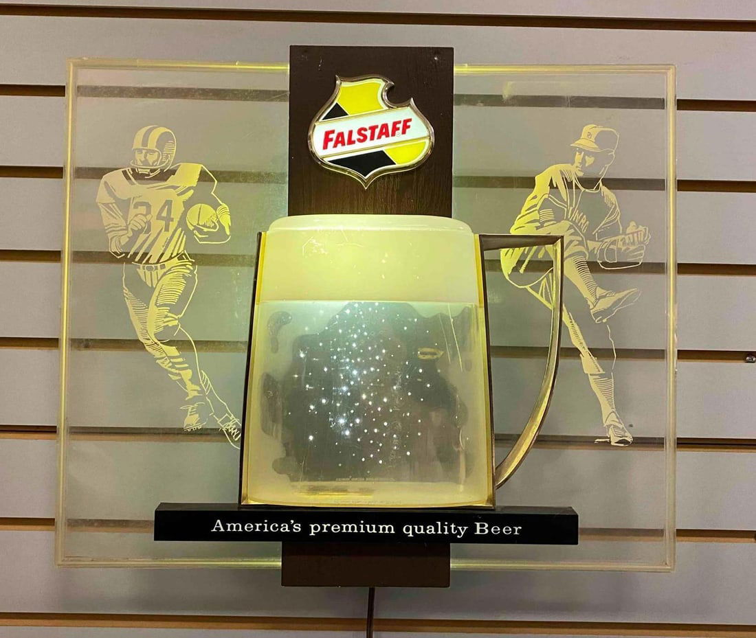 Falstaff Beer Motion Light Up Advertising Sign: Working Condition. Measures H 16 x W 4 x L 18 inches.