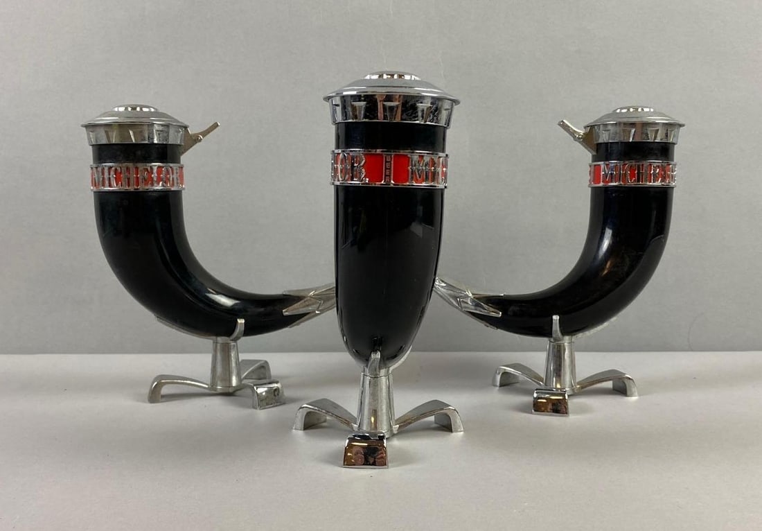 Group of 3 Michelob Beer Horn Stein Advertising Displays: Non functional Drinkware. Used as display pieces or beer taps. One measures 7” tall.