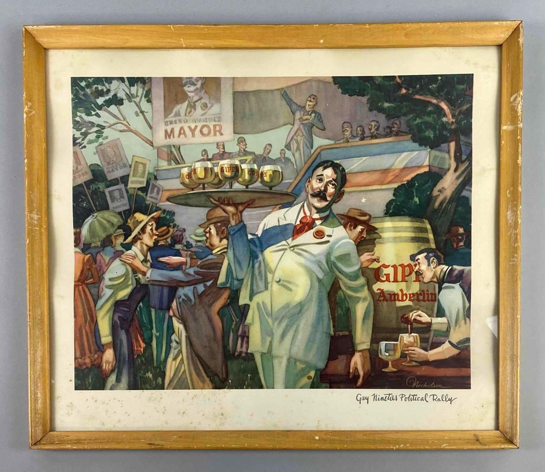 Gipps “ Gay Nineties Political Rally?? Advertising Print: Made for Gipps Brewing Corp. measures L 20 x W 17 inches.