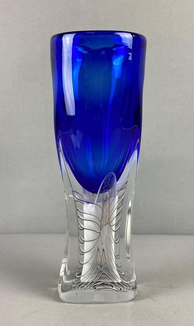 Hand Blown Cobalt Blue Swirl Glass Vase (1 of 4)