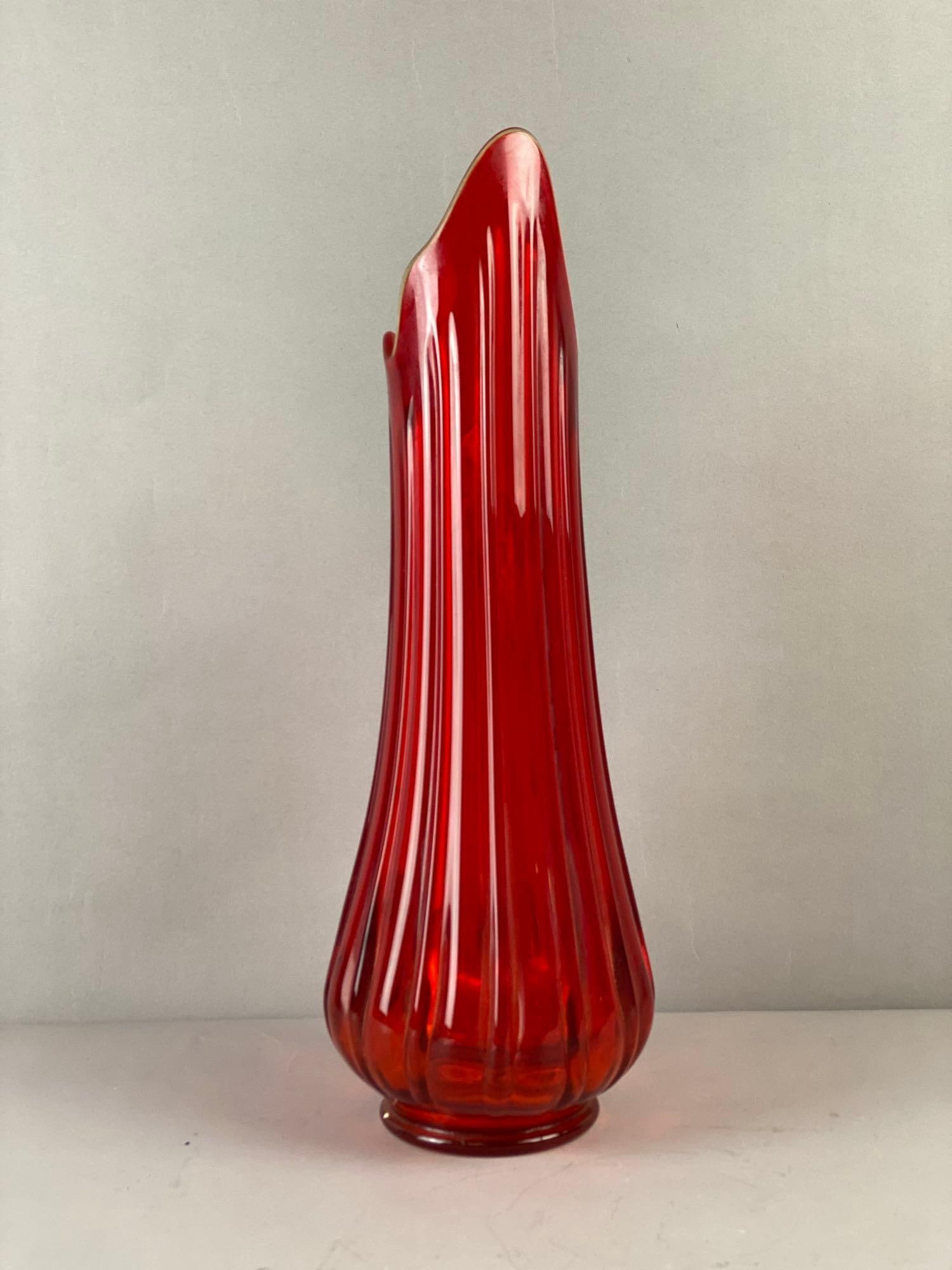 Vintage L.E. Smith Ruby Red Swung Vase - 2