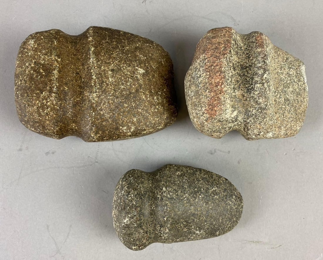 Group of 3 Native American Stone Carved Axe Heads (1 of 2)