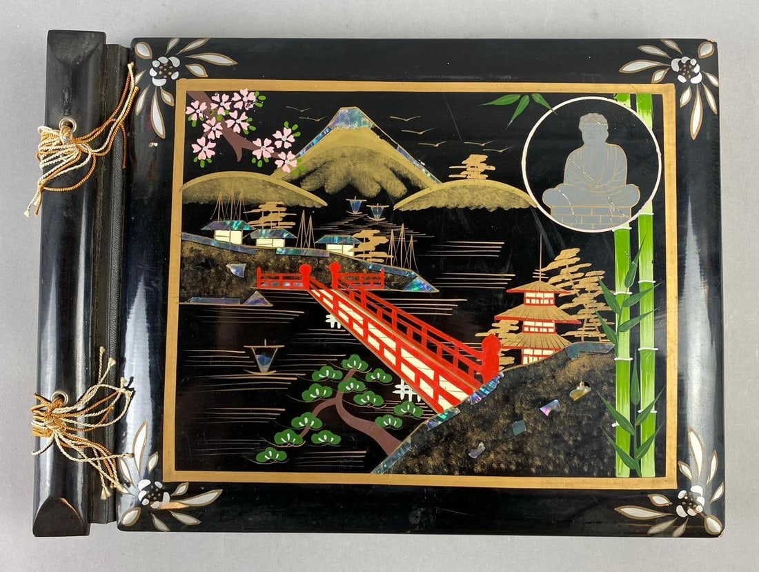 Vintage Japanese Black Lacquer Photo Album: Measures L 14 x W 10 1/2 inches. Circa 1960’s.