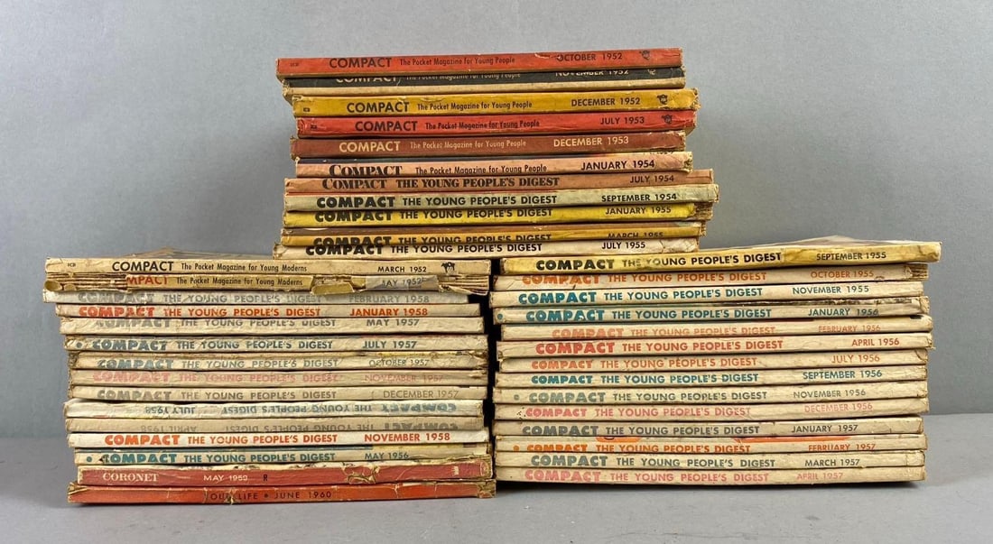 Group of Assorted Vintage Compact Magazines: Rips and tears throughout. Circa 1950’s-1960’s. 1 magazine measures L 7 x W 5 inches.