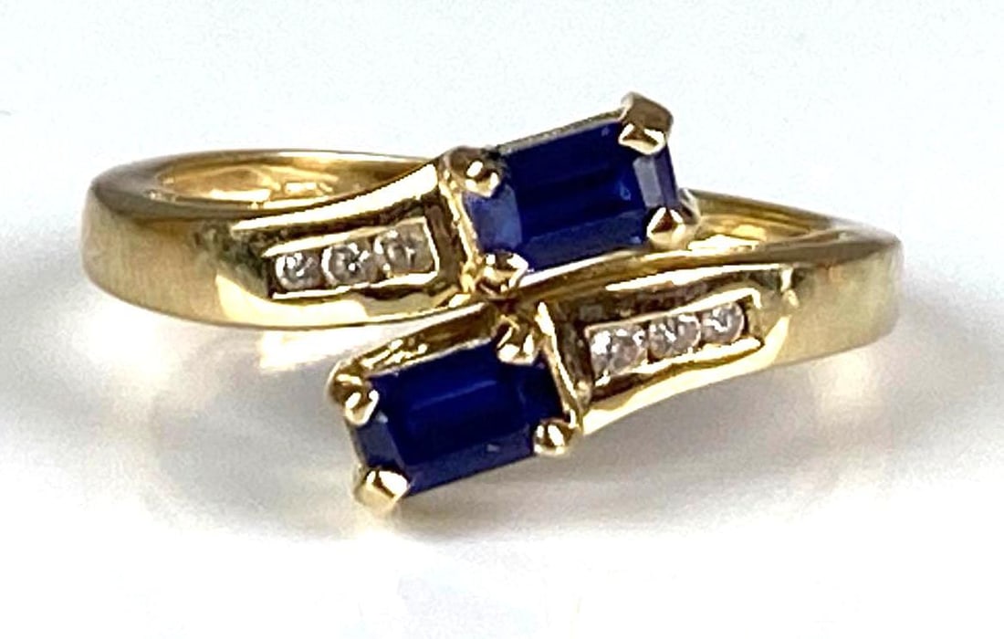 Signed STS 14K Yellow Gold Diamond Sapphire Ring (1 of 4)