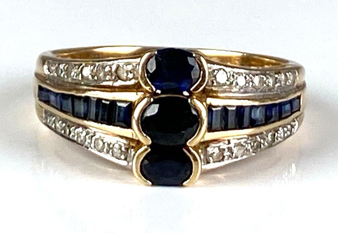 Signed CID 14K Yellow Gold Diamond Sapphire Ring (1 of 4)