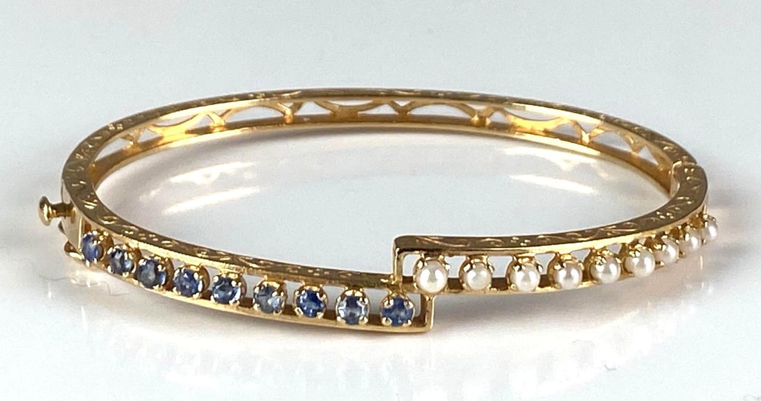 14K Yellow Gold Pearl Sapphire Bracelet (1 of 2)