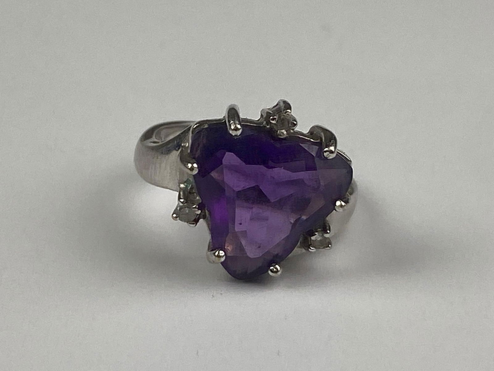 Signed 10K White Gold Amethyst Diamond Ring (1 of 4)