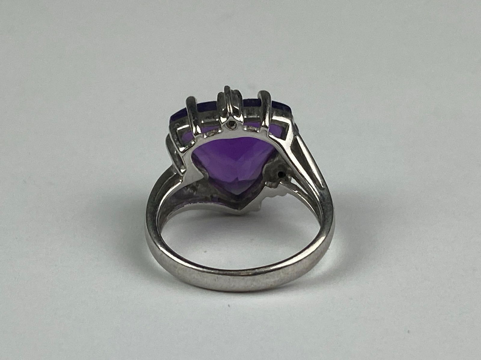 Signed 10K White Gold Amethyst Diamond Ring - 3