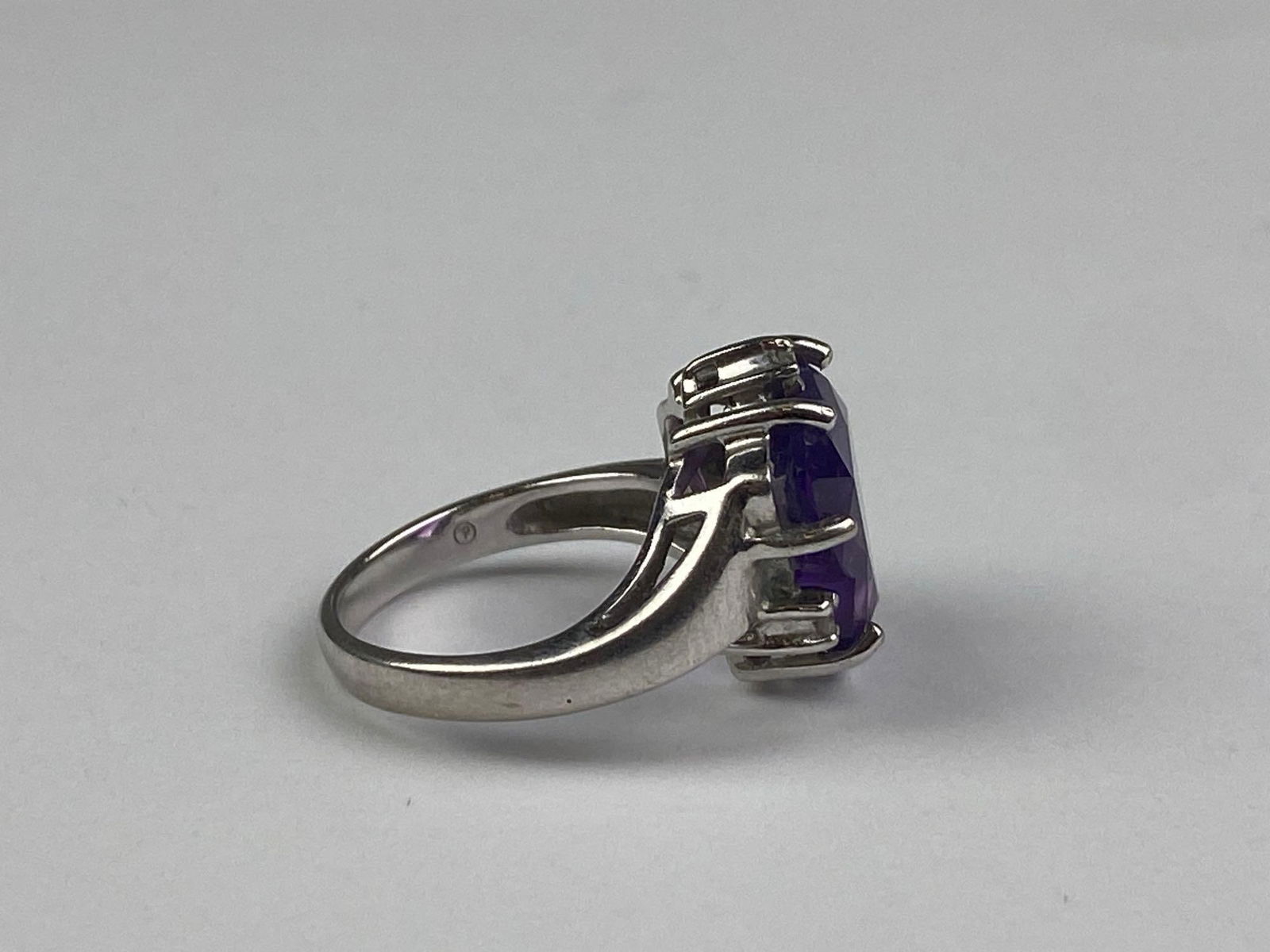 Signed 10K White Gold Amethyst Diamond Ring - 4