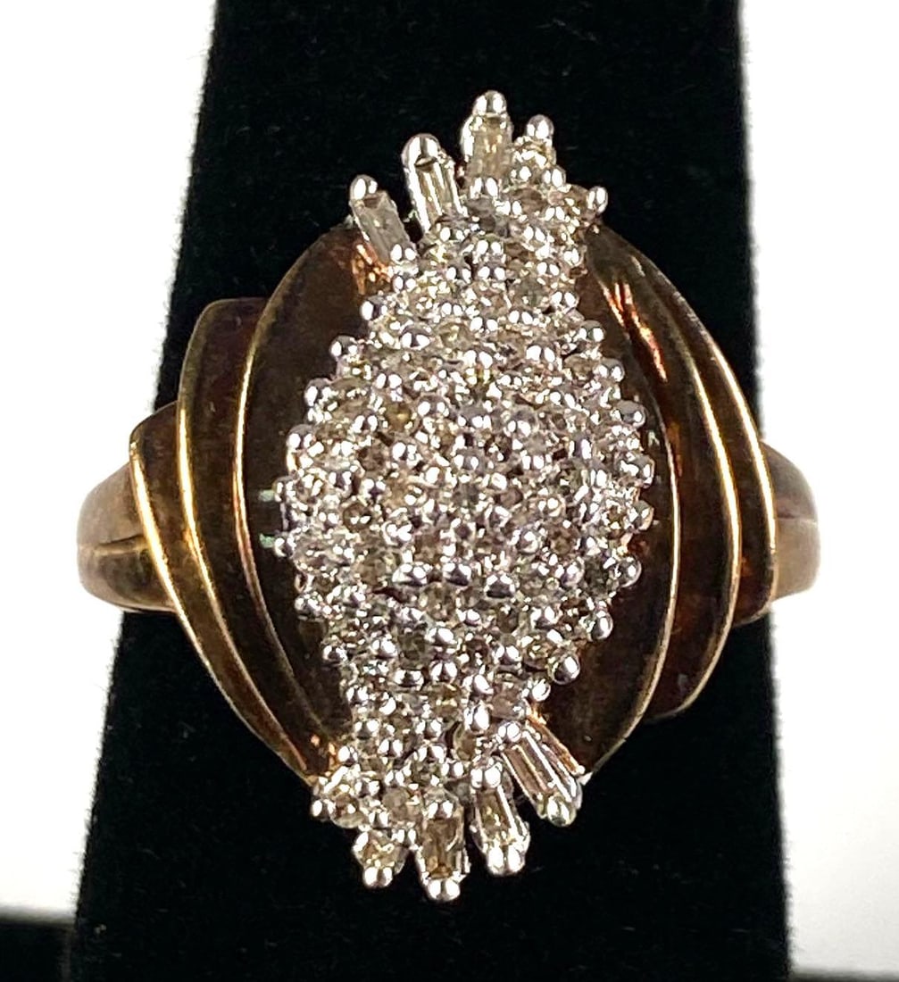 Signed 10K Yellow Gold Diamond Cluster Ring (1 of 4)