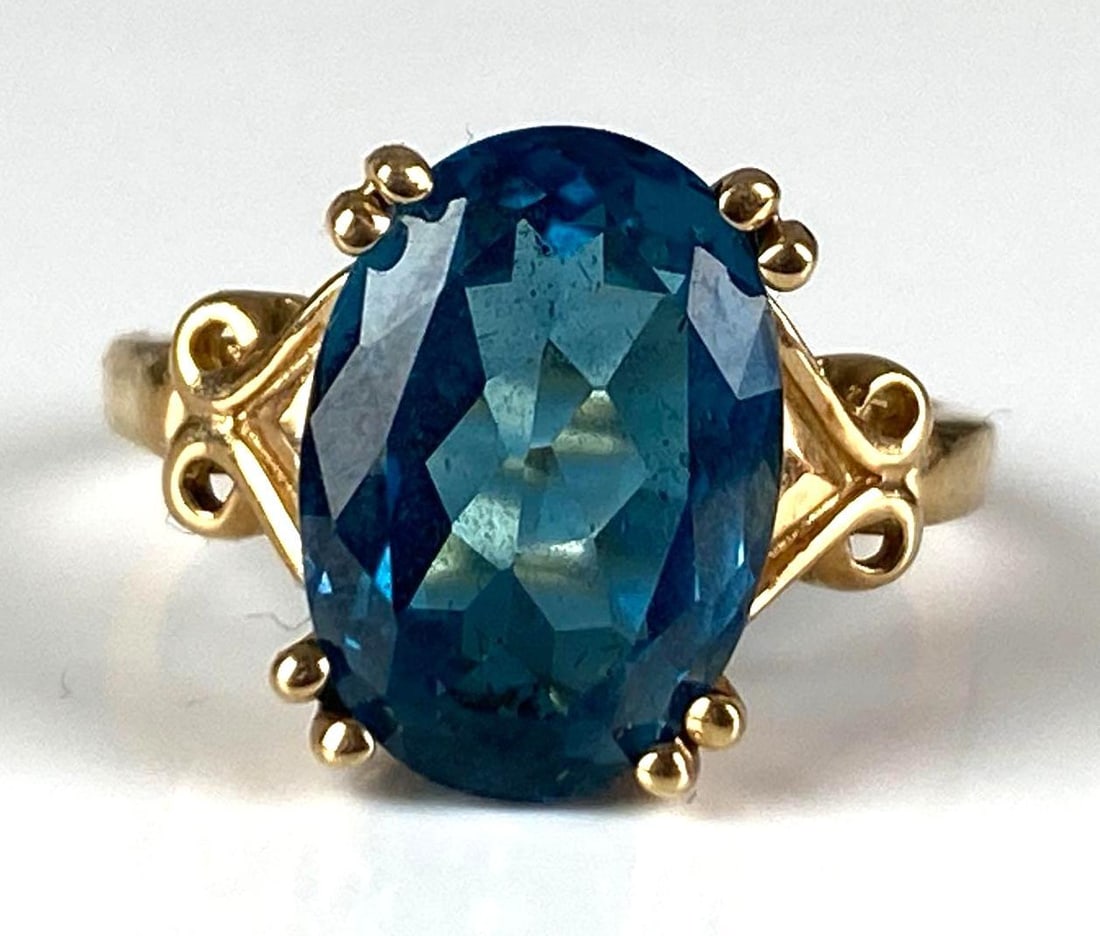 Signed EL 10K Yellow Gold Sapphire Ring (1 of 4)