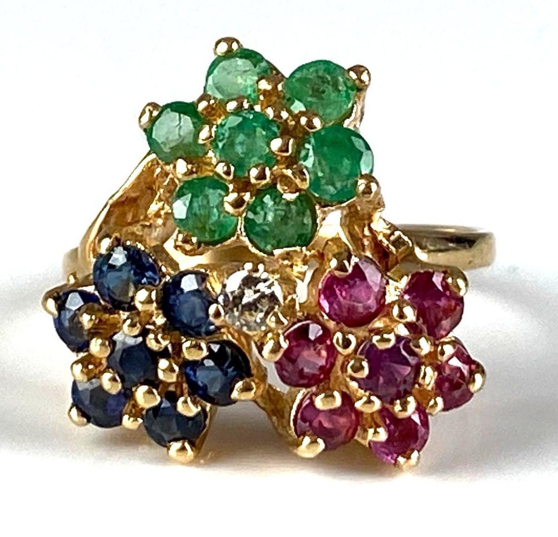14K Yellow Gold Multi-Gem Cluster Ring (1 of 4)