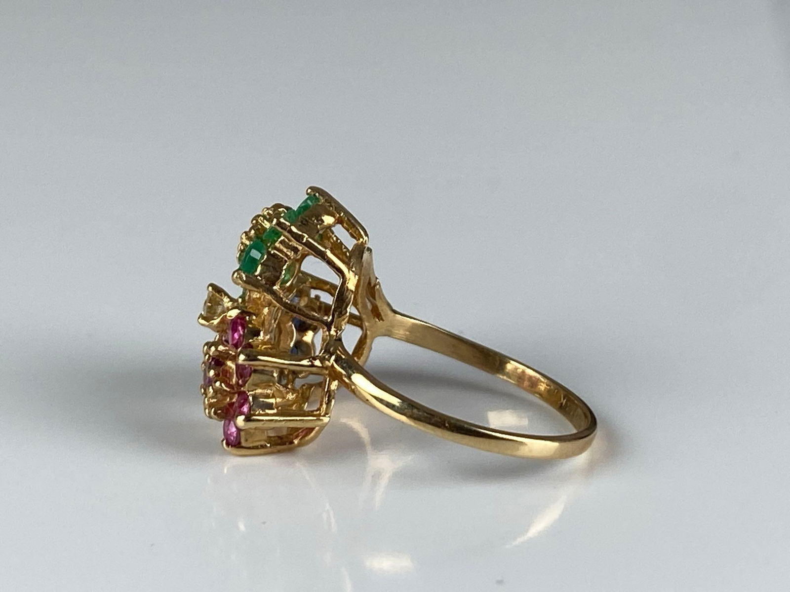 14K Yellow Gold Multi-Gem Cluster Ring - 2