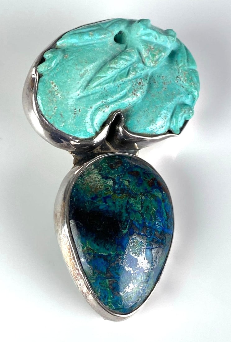 Sterling Silver Resin and Green Eliat Stone Pendant: Measures 2 1/4” H x 1 1/4” W